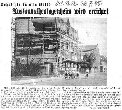 Zeitungsmeldung in den »Erlanger Nachrichten« vom 26.7.1935.
