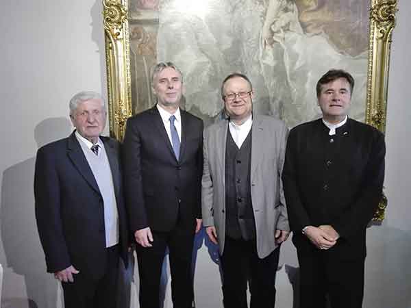 Ondrej Peťkovský, der Vorsitzende des Spolok Martina Lutera (des slowakischen Martin-Luther-Bundes), Generalbischof Ivan Eľko, Michael Hübner, Generalsekretär des Martin-Luther-Bundes, und Jörg Lusche, Bundesobmann des Martin-Luther-Bundes in Österreich (v.l.n.r.).